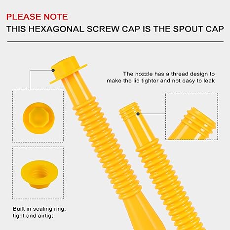 Gas Can Spout Replacement, Gas Can Nozzle,(6 Kit-Yellow) suitable for most 1/2/5/10 gal oil cans. Durable