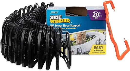 Camco Sidewinder 20-Ft Camper/RV Sewer Hose Support | Telescoping Design Flexes Around Obstacles & Deep Cradles Secure Sewer Hose | Out-of-the-Box Ready & Folds for RV Storage and Organization (43052)