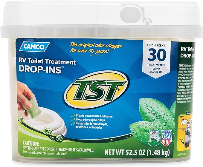 Camco TST Camper/RV Toilet Treatment Drop-INs  | Safe Septic Tank Treatment | Fresh Scent | 30-Pack (40263)