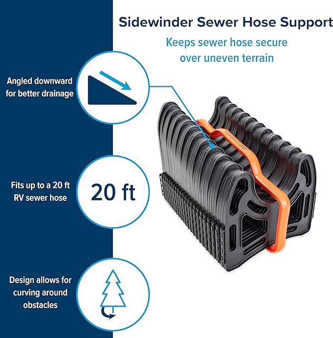 Camco Sidewinder 20-Ft Camper/RV Sewer Hose Support | Telescoping Design Flexes Around Obstacles & Deep Cradles Secure Sewer Hose | Out-of-the-Box Ready & Folds for RV Storage and Organization (43052)