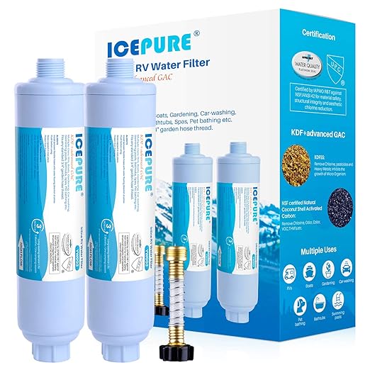 ICEPURE RV Water Filter System for Garden, RV, Pool, Camper, Marine, Boat Hose for Drinking, 2PACK